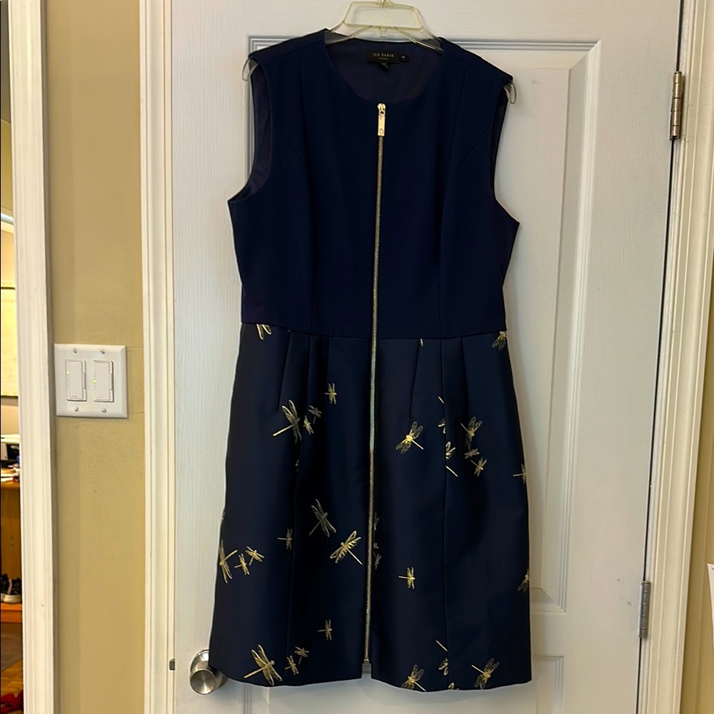 Ted Baker Navy Dress with Gold Embroidery